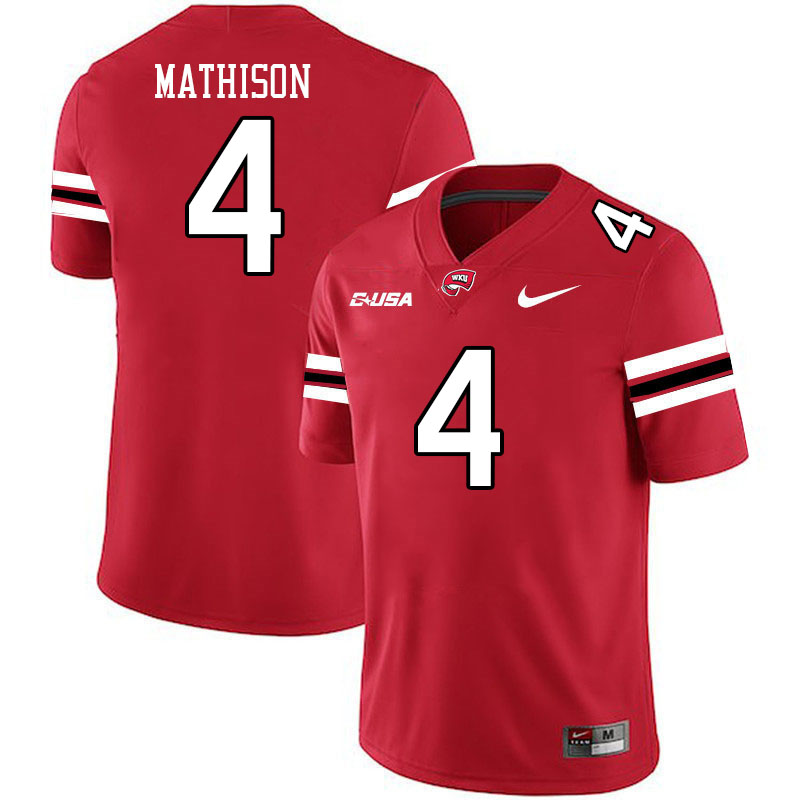 Western Kentucky Hilltoppers #4 Michael Mathison College Football Jerseys Stitched Sale-Red